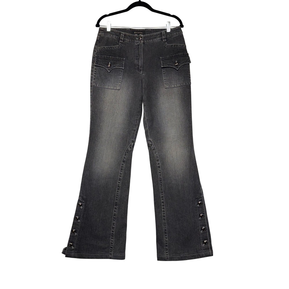 Escada Jeans Womens Charcoal Black Flare Bottom Cargo‎ Button Y2K size 40 (10)